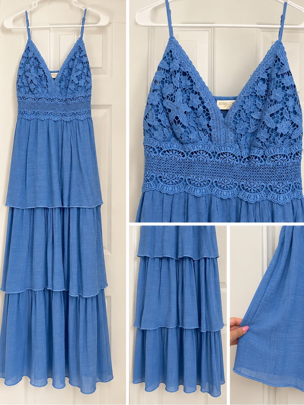 Rebellion Blue Crochet Bodice Tiered Maxi Dress